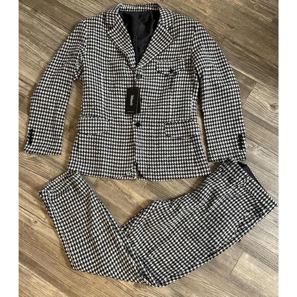 Houndstooth 3 Pieces Men's Suits Business Slim Fit Peak Lapel Jacket Tuxedos M